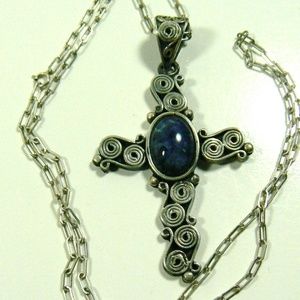 Sterling Silver Blue Sodalite Cross Pendant & 24"L chain necklace